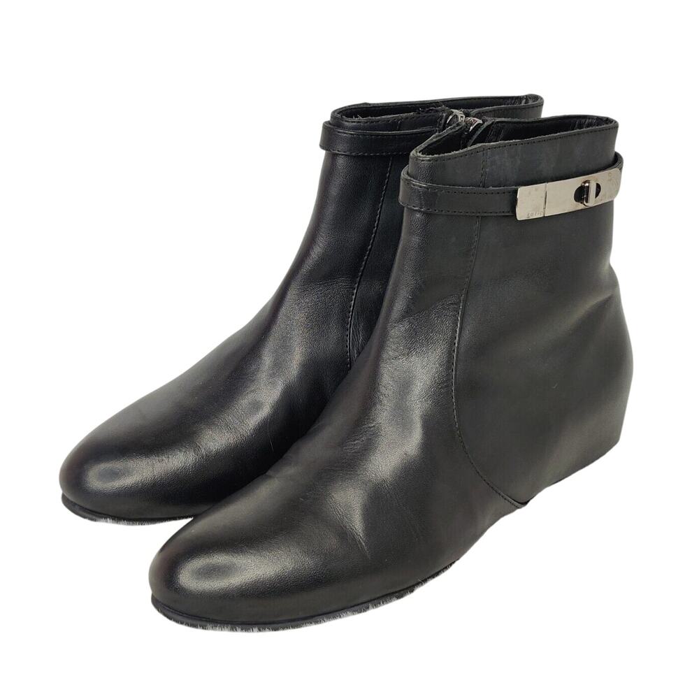 Black Leather Wedge ankle Booties Sz 36